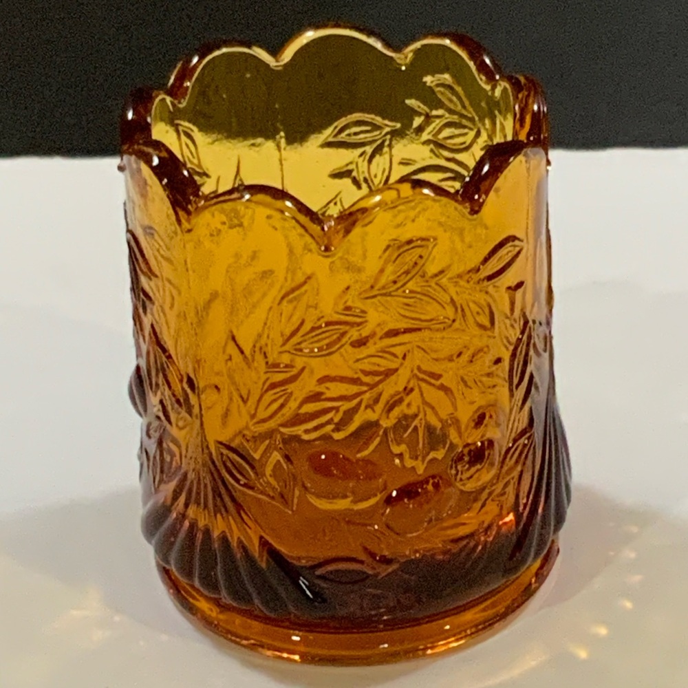 LG Wright Toothpick Cherry Branch and Wreath Amber Glass